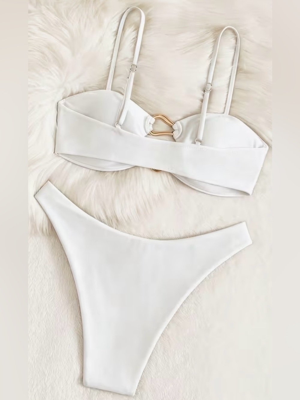 White Gold Ring Accents High Cut Bikini Set - Picture 5 of 9